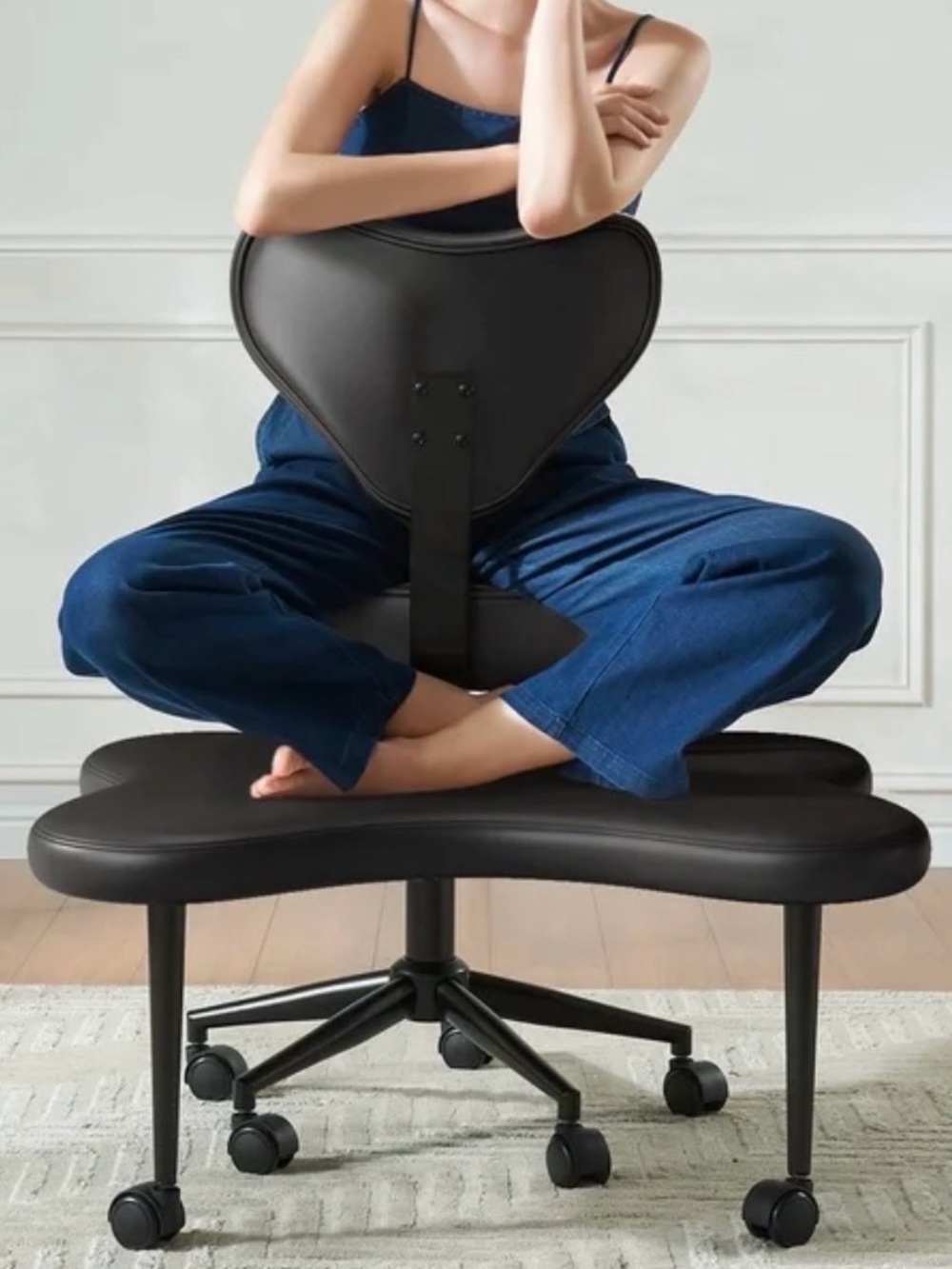 Black PU Leather Cross-Legged Ergonomic Office Chair